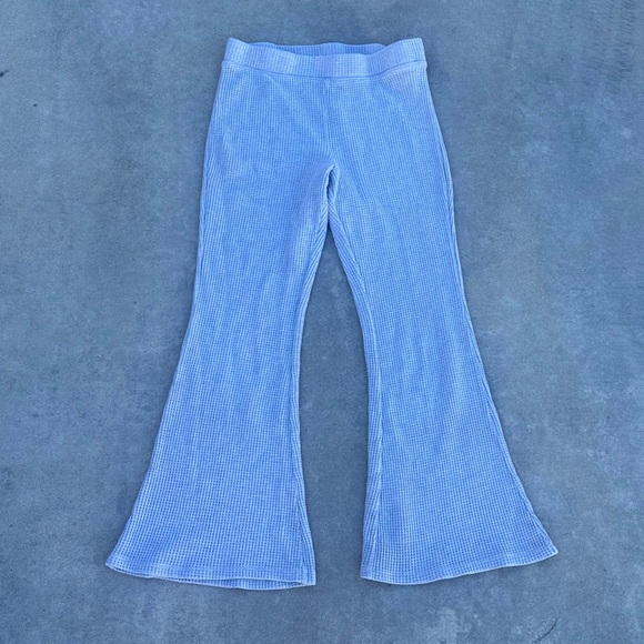 aerie waffle knit wide leg flare leg y2k 2000s fold over sweatpants lounge pant - Picture 3 of 8